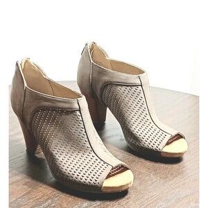 Gianni Bini Alanny Gray Perforated Open Toe Booties Size 7